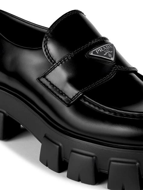 prada spazzolato lug-sole loafers|Black Monolith pointy brushed leather loafers .